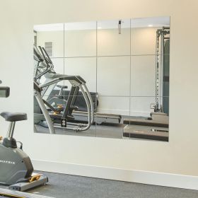 Home Gym Mirrors 12 Inch x 12Pcs Wall Mounted Mirror Glass Frameless Full Length Mirror Tiles for Home Gym