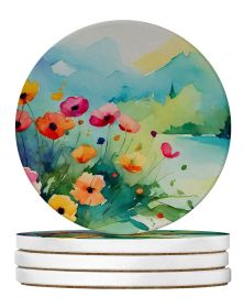Anemones in Watercolor Large Sandstone Coasters Pack of 4 Absorbent Round Coasters Decor Gifts for Men or Women, 4 in, Multicolor