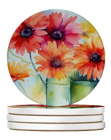 Gerbera Daisies in Watercolor Large Sandstone Coasters Pack of 4 Absorbent Round Coasters Decor Gifts for Men or Women, 4 in, Multicolor