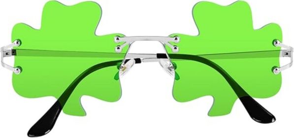 St. Patrick's Day Sunglasses for Women Men, Irish Shamrock Sunglasses Green Four Leaf Clover Glasses Costume Party (Color: Clover Light Green)