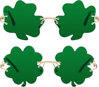St. Patrick's Day Sunglasses for Women Men, Irish Shamrock Sunglasses Green Four Leaf Clover Glasses Costume Party (Color: Four Leaf Clover Dark Green/Shamrock Dark Green)