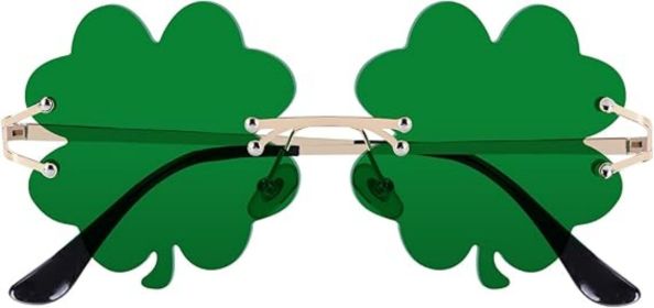St. Patrick's Day Sunglasses for Women Men, Irish Shamrock Sunglasses Green Four Leaf Clover Glasses Costume Party (Color: Four Leaf Clover Dark Green)