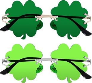 St. Patrick's Day Sunglasses for Women Men, Irish Shamrock Sunglasses Green Four Leaf Clover Glasses Costume Party (Color: Four Leaf Clover Dark Green/Clover Light Green)