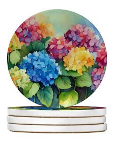 Hydrangeas in Watercolor Large Sandstone Coasters Pack of 4 Absorbent Round Coasters Decor Gifts for Men or Women, 4 in, Multicolor (Default: Default)