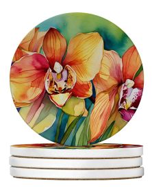 Orchids in Watercolor Large Sandstone Coasters Pack of 4 Absorbent Round Coasters Decor Gifts for Men or Women, 4 in, Multicolor (Default: Default)