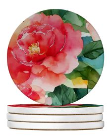Alabama Camellia in Watercolor Large Sandstone Coasters Pack of 4 Absorbent Round Coasters Decor Gifts for Men or Women, 4 in, Multicolor (Default: Default)